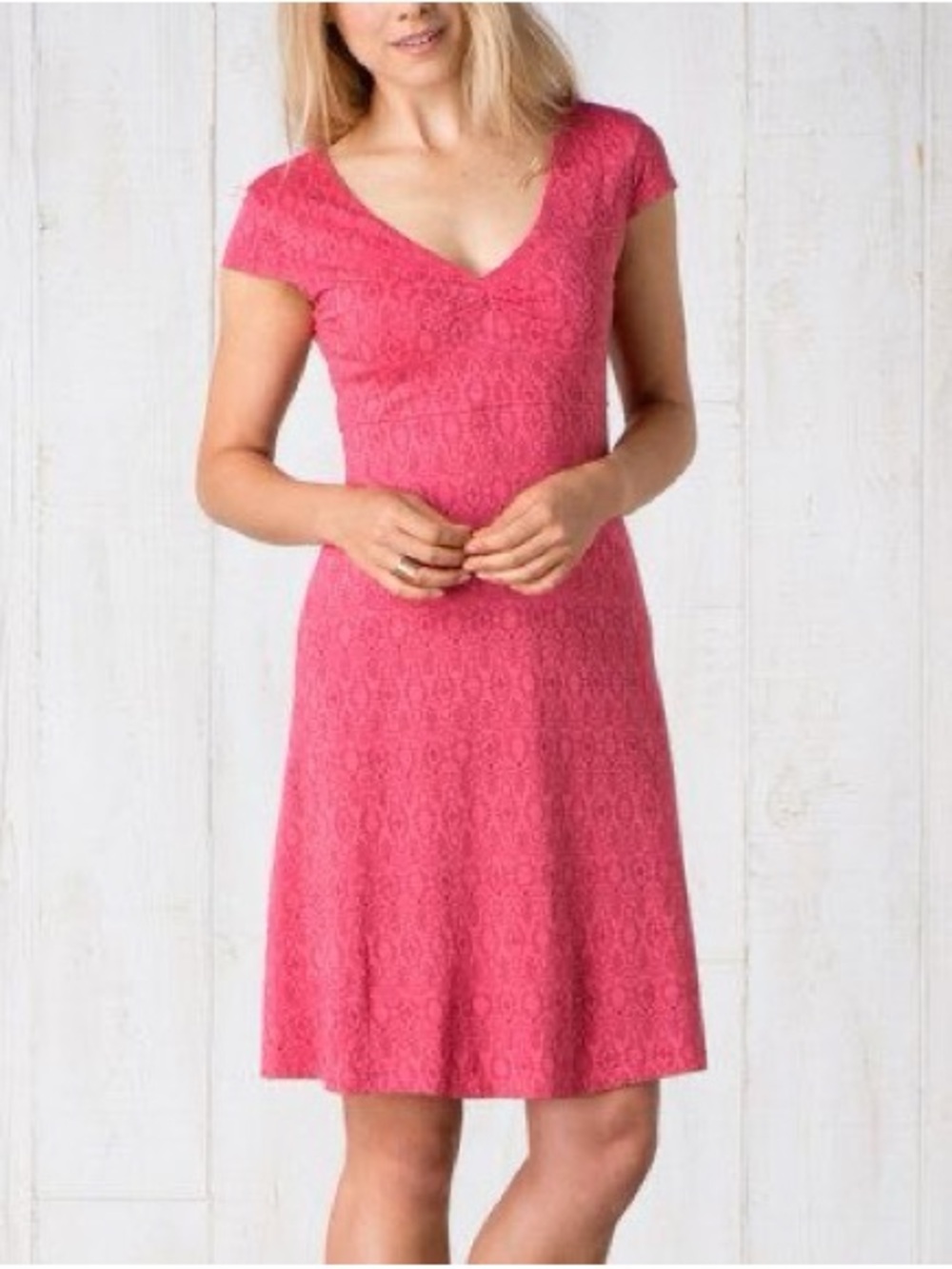 Toad&Co Pink Printed Rosemarie Fit & Flare Dress Organic Cotton Tencel Small